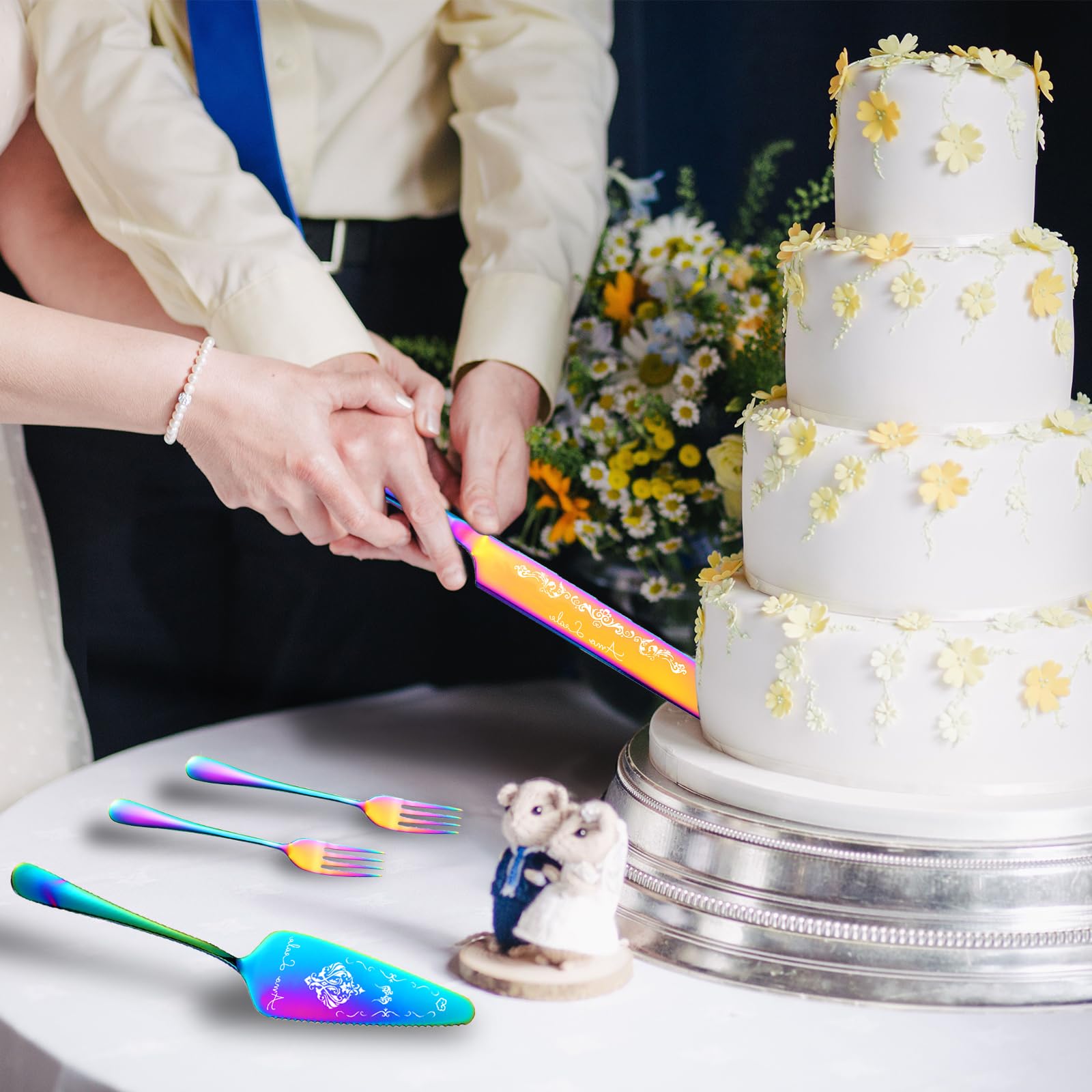 Cuajo Para Hacer Queso Juego De Corte De Pastel Para Boda, Cuchillo Para  Pastel Y Servidor Con Acero Inoxidable, Para Cumpleaños Y Aniversario | En  Línea Cortador De Pan, image size:1600x1600