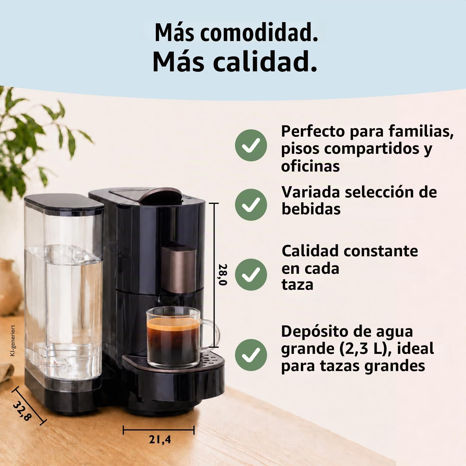K-fee TWINS II Máquina de Cápsulas para Café, Té y Cacao | Cafetera para tazas grandes | Calentamiento rápido | Depósito de agua de 2,3 L | 19 Bar | Negro Cobre