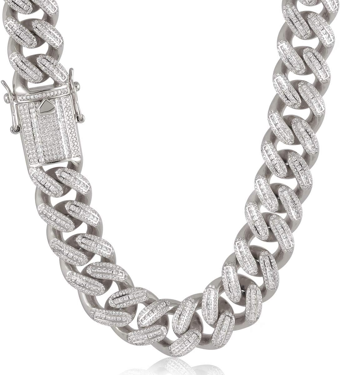 PY BLING Full Iced Out 18mm Thick Cuban Link Chain for Men Miami Cuban Necklace/Bracelet White Gold/18K Gold Plated 5A+ Cubic Zirconia Bling Simulated Diamond Hip Hop Jewelry for Men Women 8.5"-28"