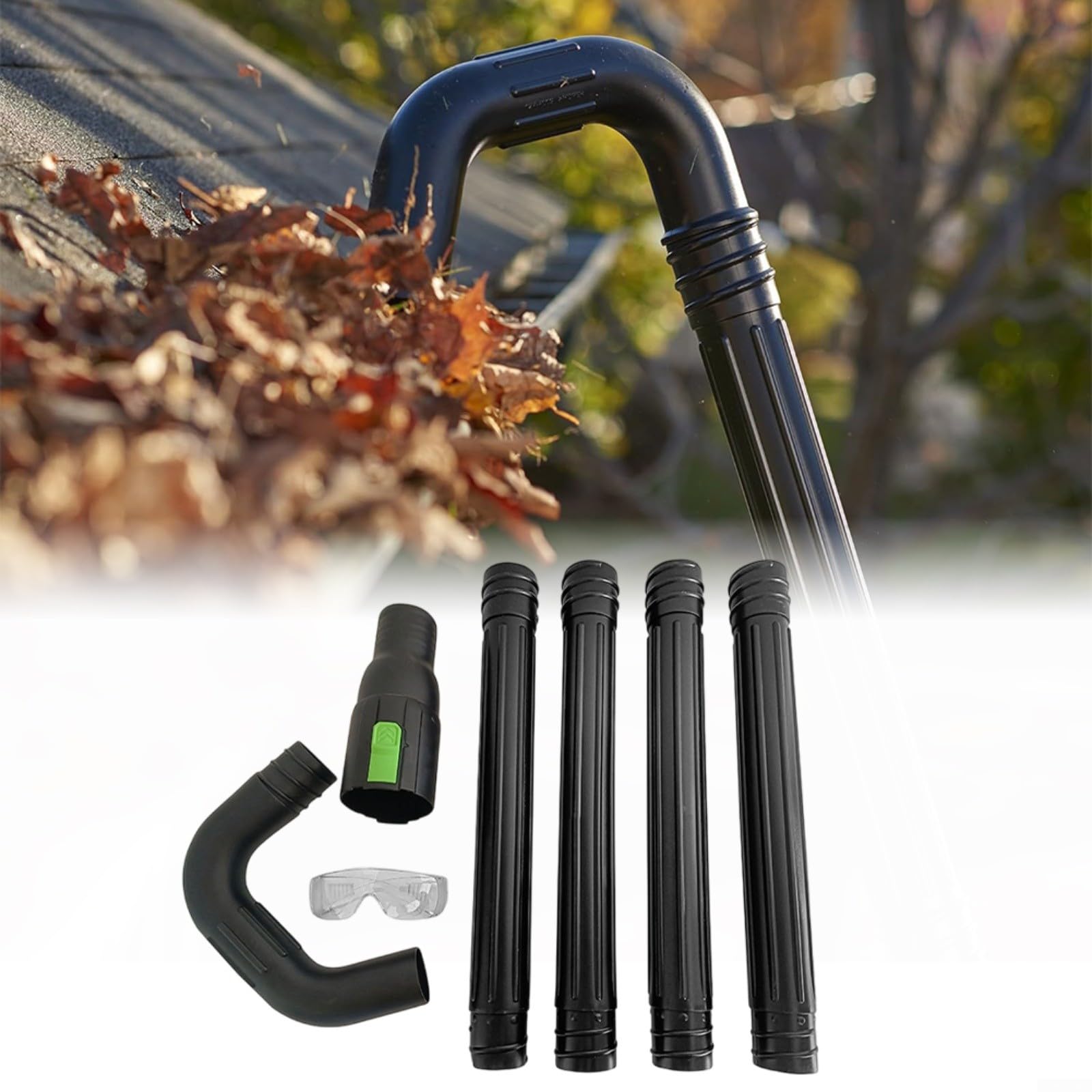 Kit di strumenti per la pulizia delle grondaie per soffiatori di foglie, con ugello rotante a 360 gradi e 4 tubi di prolunga, adattatore regolabile compatibile con la maggior parte delle