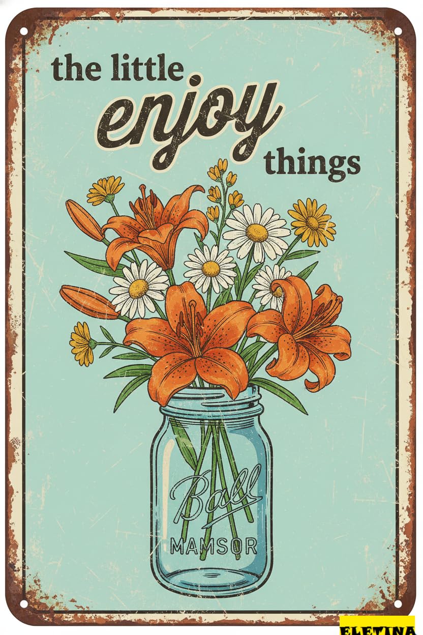 Vintage Metal Tin Sign for S Enjoy The Little Things Flowers Home Garden Yard Bathroom Bar Kitchen Wall Decor 12x8 Inch Private Property Decorative