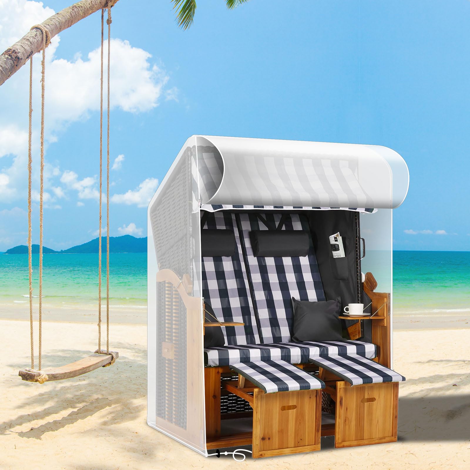 RICHIE Strandkorbhülle Wasserdicht, Winddicht, UV-beständig, reißfest Aufgewertete PE-Gewebeabdeckung für Strandkorb (125x90x135/165cm), Transparent