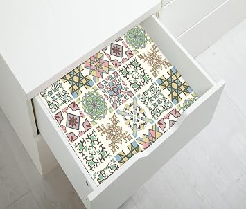 JAAMSO ROYALS Multi Colour Square Tile DesignVinyl Oil Proof Rust Proof Kitchen Wallpaper (100 CM X 60 CM)
