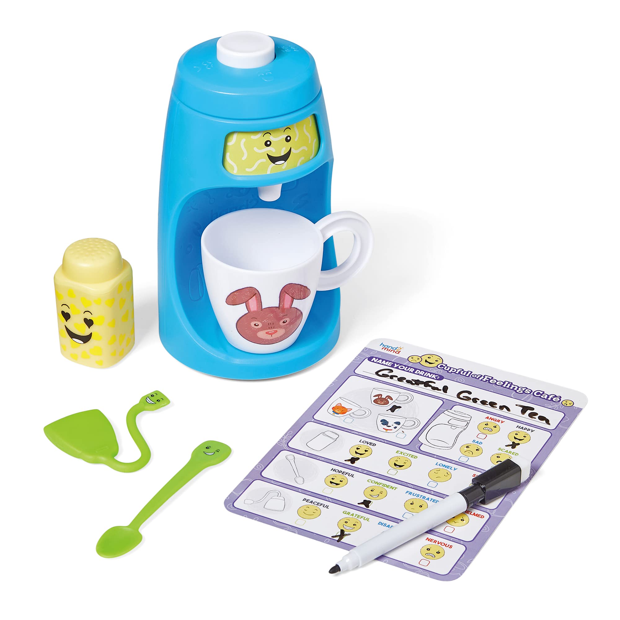 Learning Resources Cupful of Feelings Café Emotion-zabawka, ekspres do kawy, zestaw do zabawy dla dzieci, fantazyjna zabawa, terapia zabaw, zajęcia społeczno-emocjonalne, akcesoria narożne