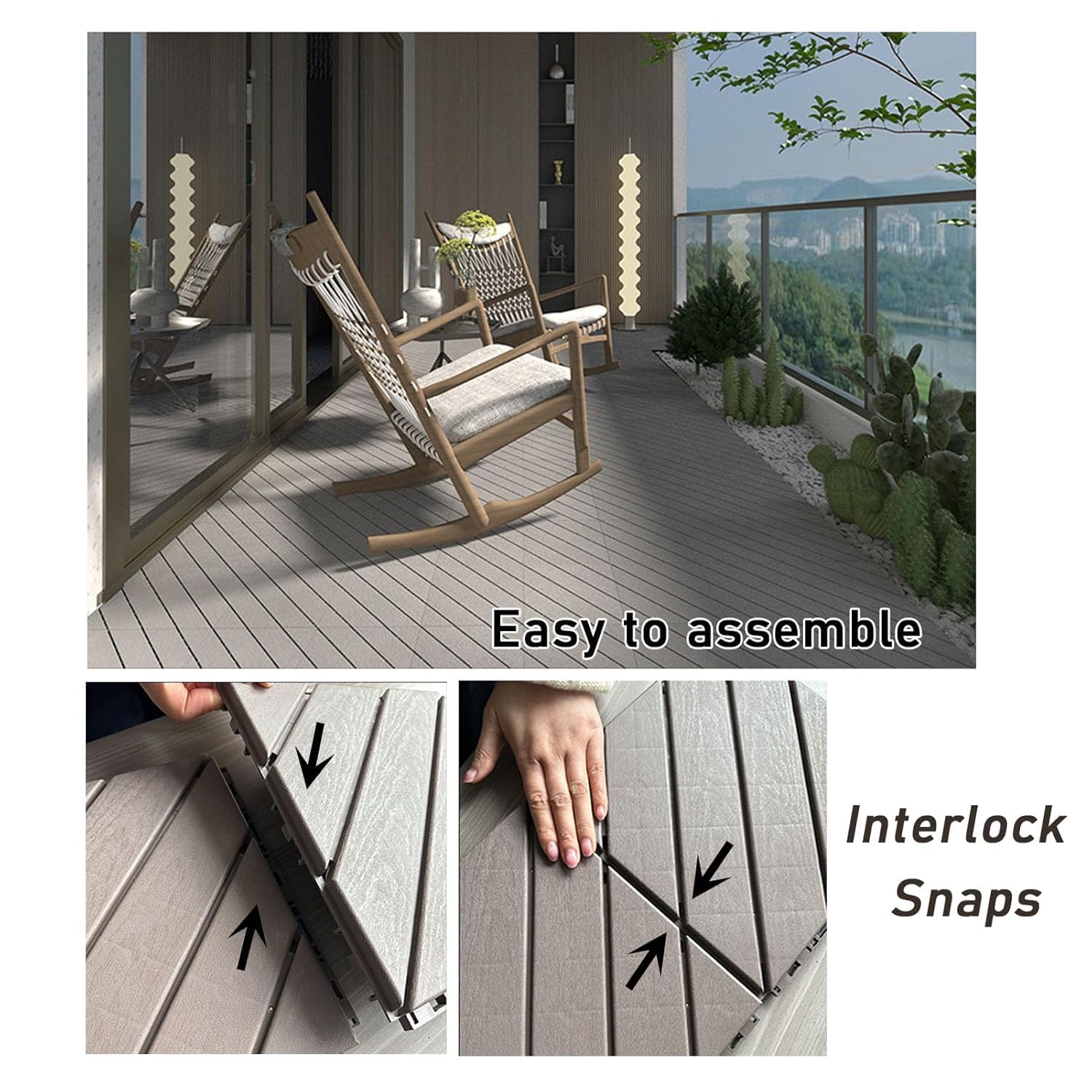 Dalles et lames de terrasse en composite, Carrelage de sol emboîtable for patio extérieur multicolore 11 pcs(Twill Gray)