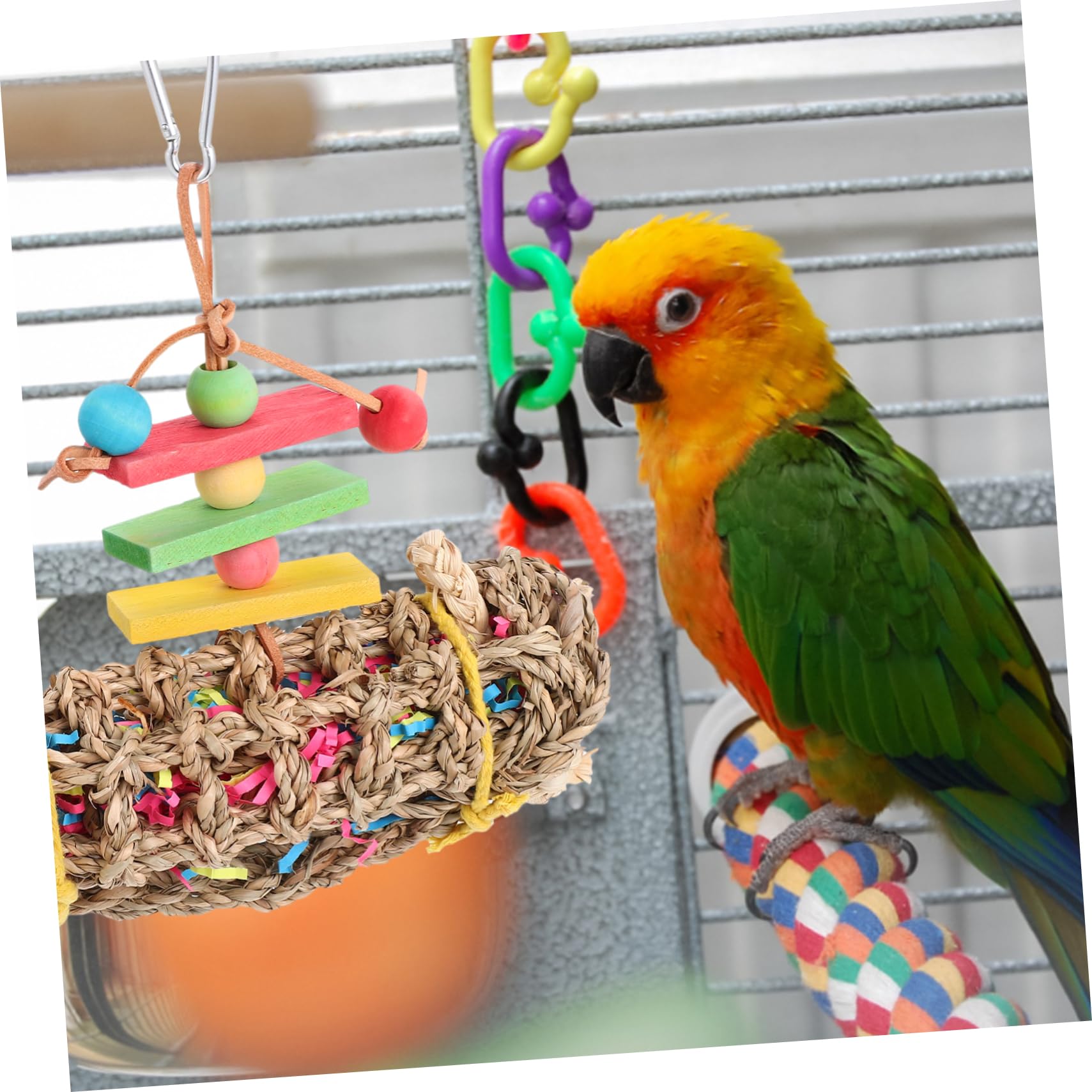 BESPORTBLE 3pièces Jouet Bois pour Oiseaux Jouet à Mâcher Suspendu pour Perruches Et Perroquets Accessoire De Jeu Tressée pour Éviter Ennui des Oiseaux De Compagnie
