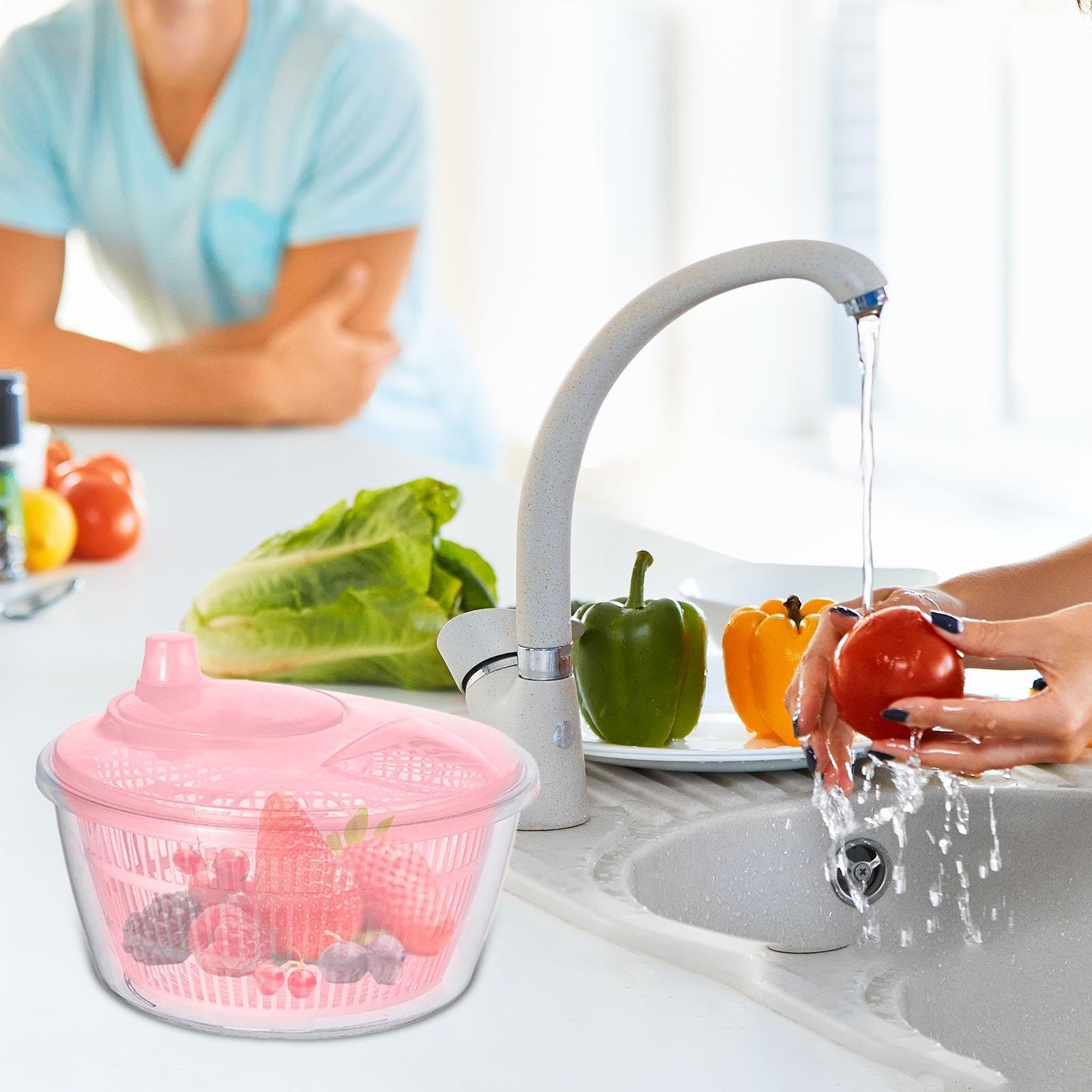 Salatschleuder, Gemüsewaschkorb, Easy Piazzatore, Sicherheits-Salatschleuder for Gemüse for V(Pink)