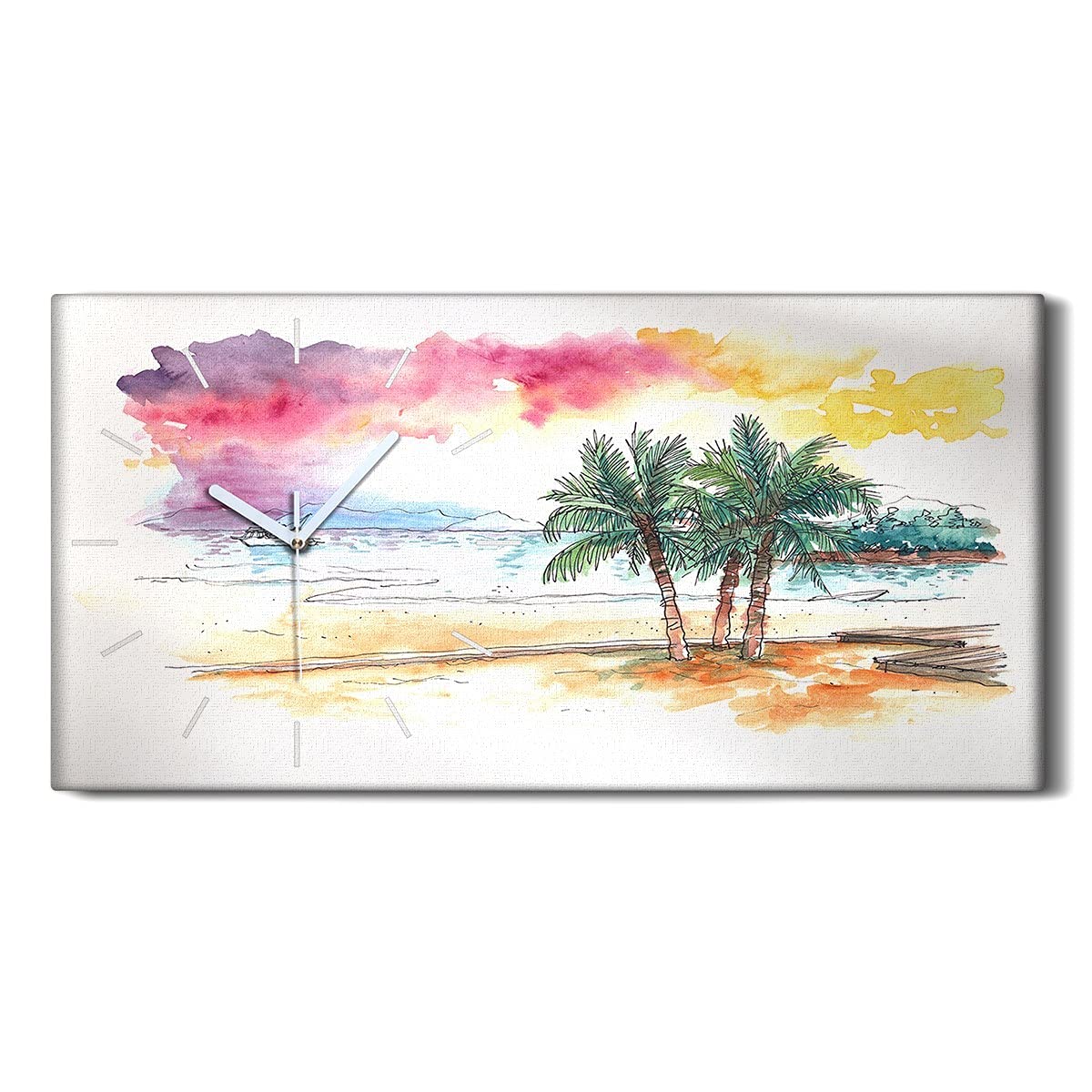 Horloge sur Toile 60x30cm Silencieuse pour Salon Décor Sunset Coucher de Soleil