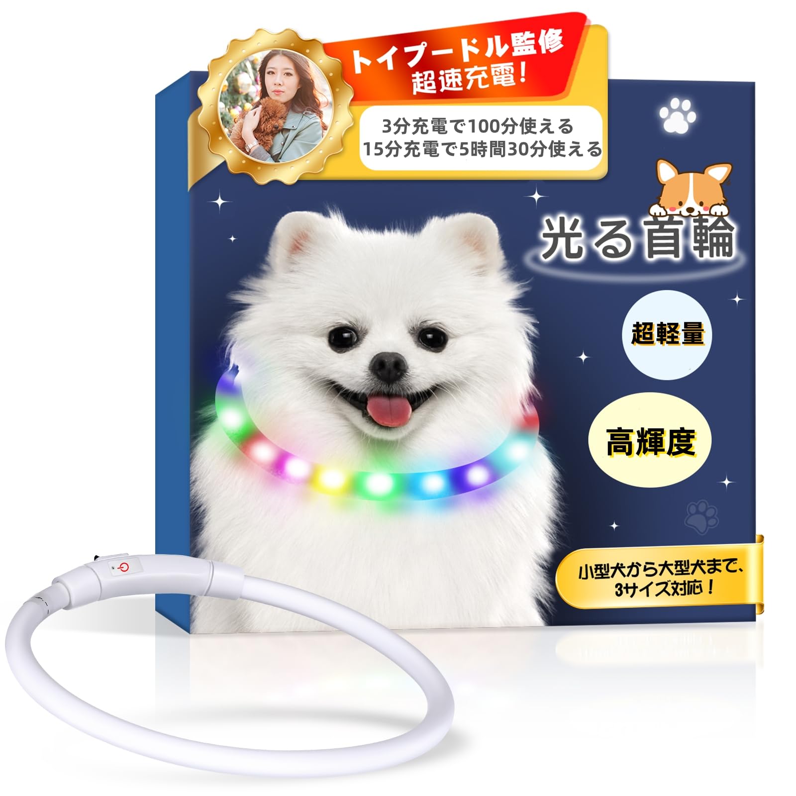 おさんぽポメライト　犬　首輪　ゲーミング　全5種　フルコンプ 光る首輪をつけた おさんぽポメライト｜株式会社キタンクラブ