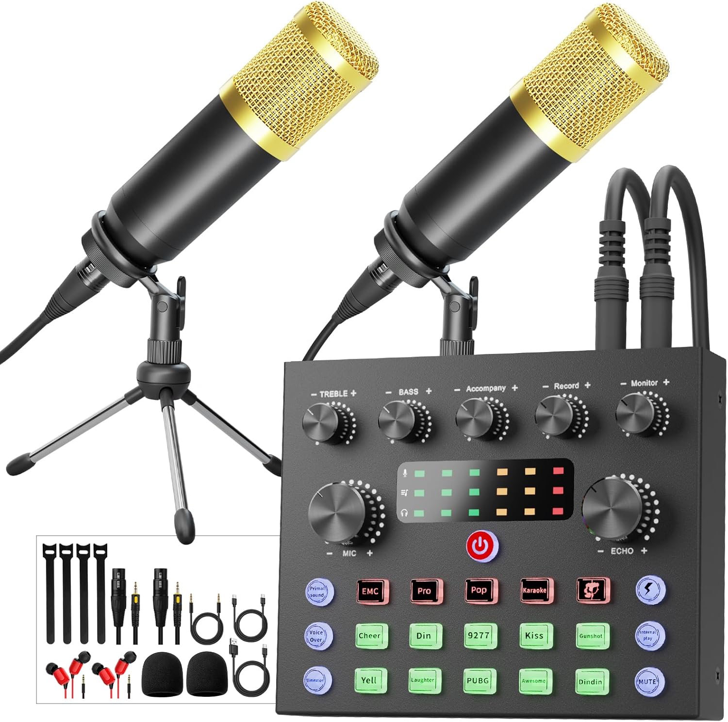 Podcast Equipment Bundle For 2,Audio Interface with Studio Condenser Microphone, Voice Change, Perfect for Streaming, Podcast Recording, Gaming, DJ