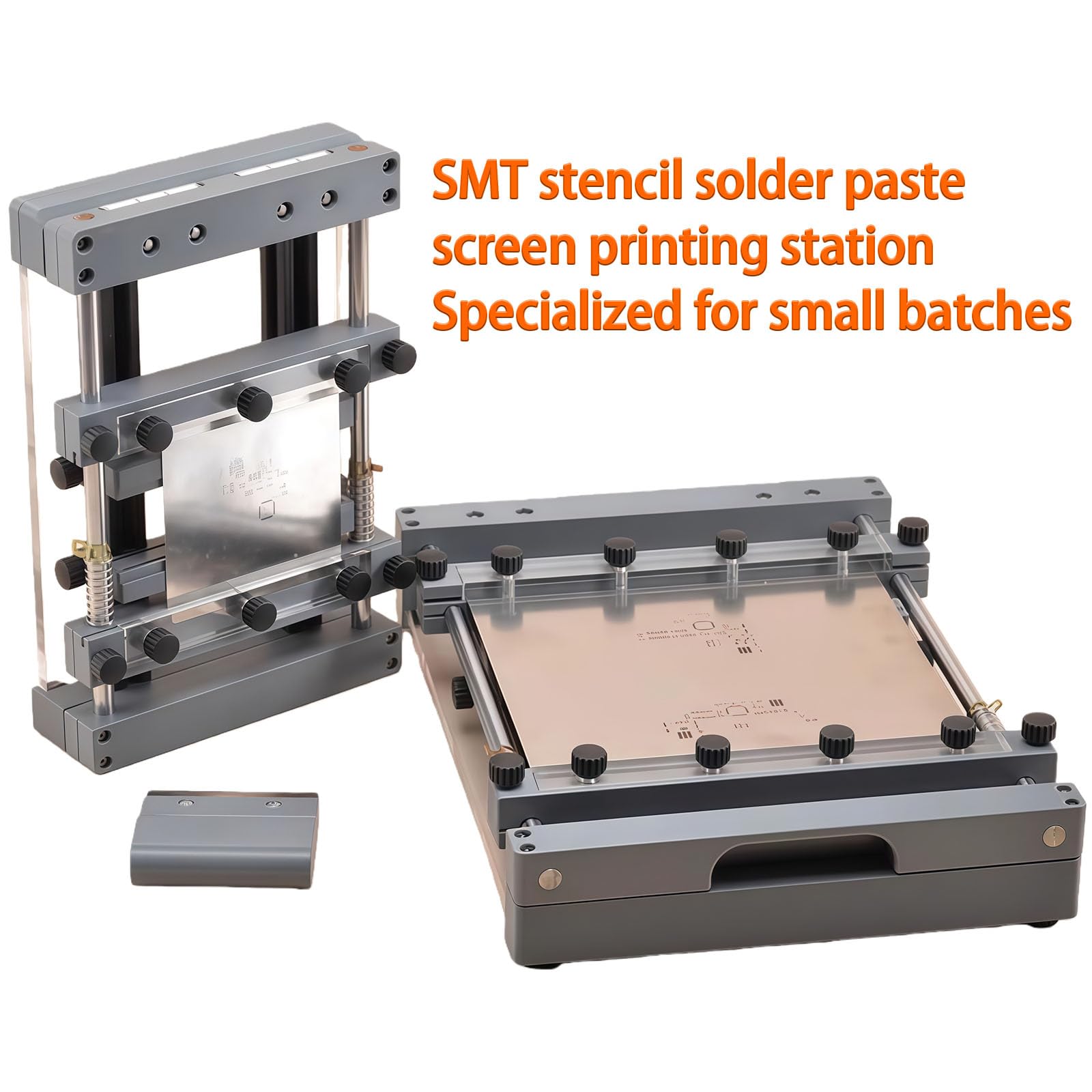 Mesa de impresión manual de pasta de soldadura, pequeña estación de impresión de malla de acero SMT con placa de apriete, raspador de 80 mm para prototipos de PCB de precisión