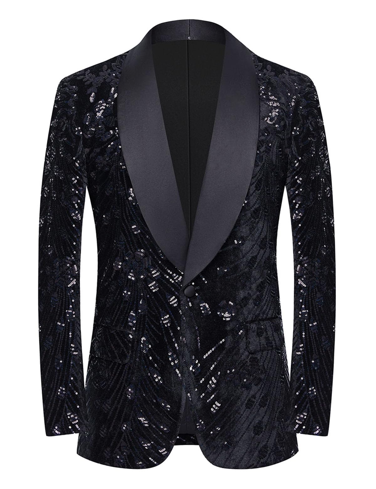 Men's Sequins Velvet Shawl Collar Blazer for Wedding Party Stage Dinner