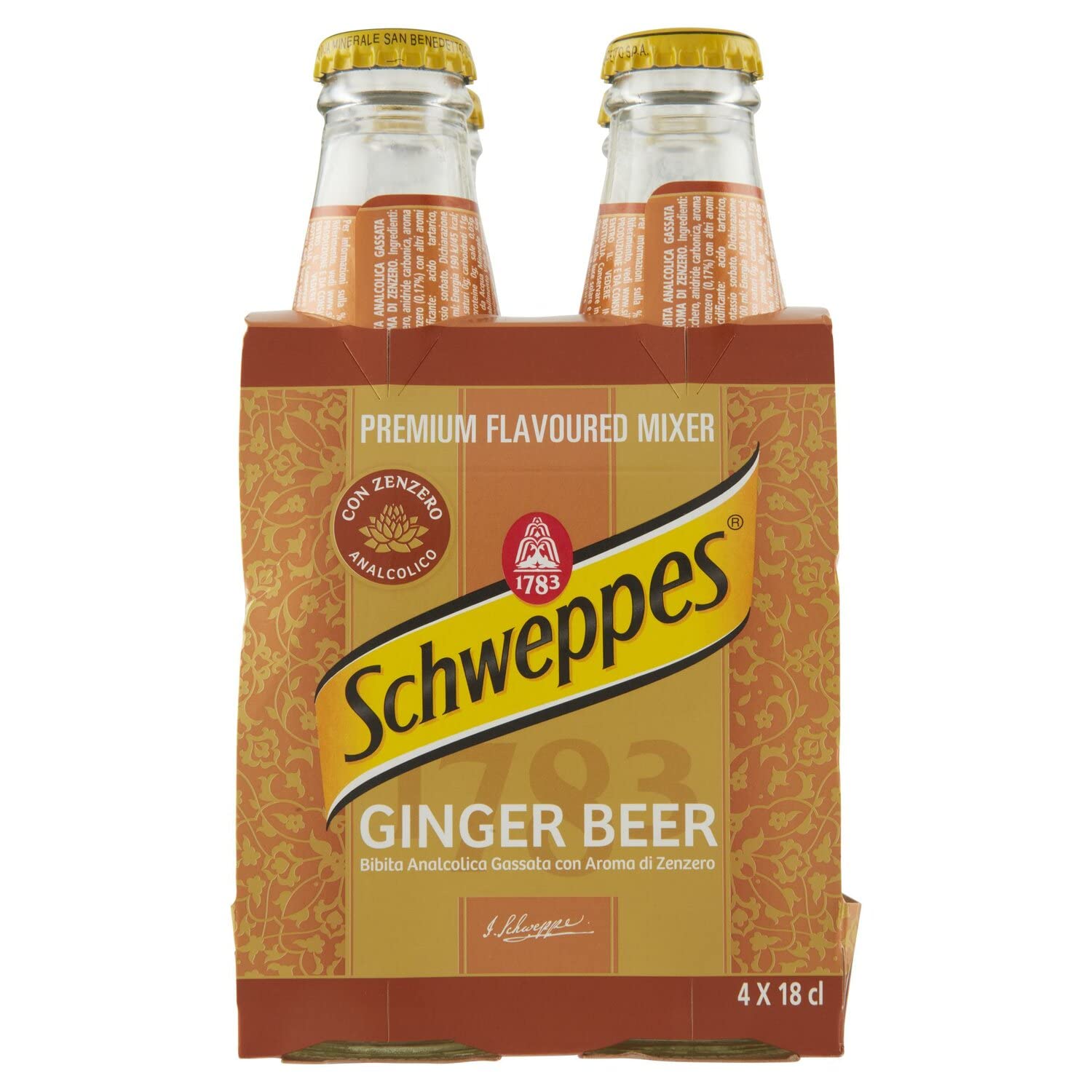 12x Schweppes Ginger Beer Kohlensäurehaltiges Erfrischungsgetränk mit Ingwergeschmack (4 x 18cl)