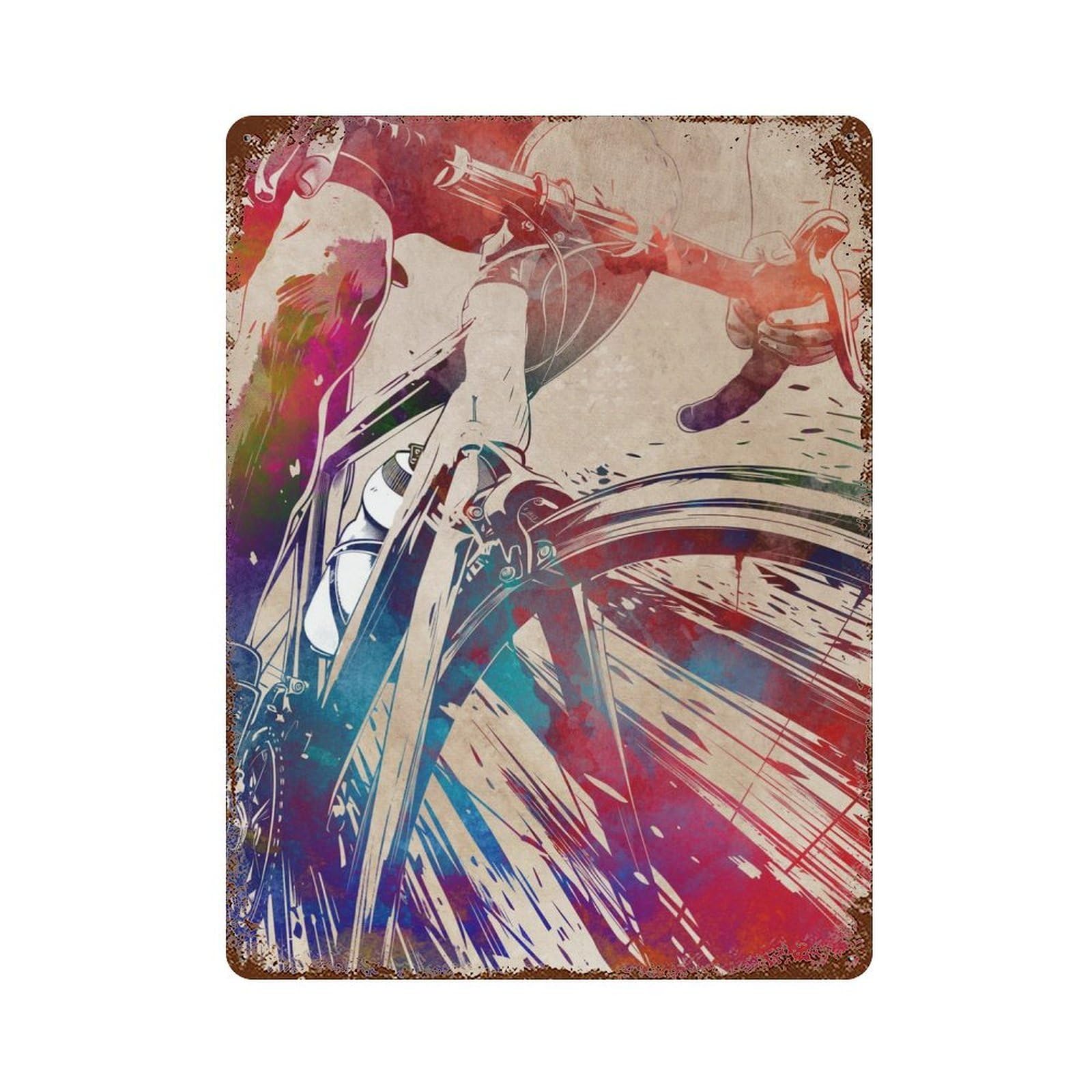 Cycling Watercolor Art Decorative Tin Sign 15.7"x11.8", Rustic Home Decor for Garage, Pub Or Kitchen