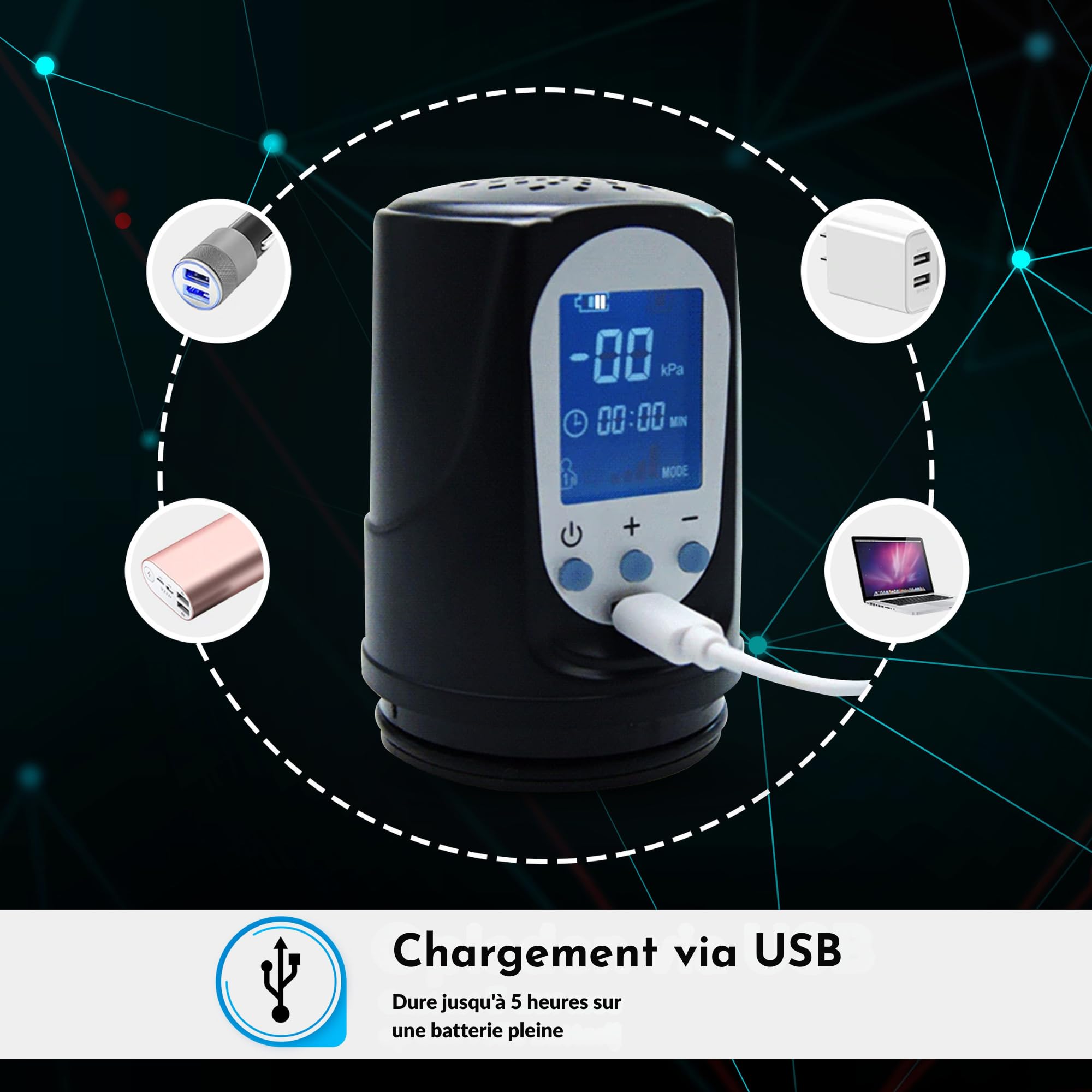 Pompe a Penis Automatique Deluxe pour Hommes avec Lubrifiant | Pompe a Vide Electrique avec 2 Anneaux | Rechargeable USB | Affichage LED | Agrandisseur