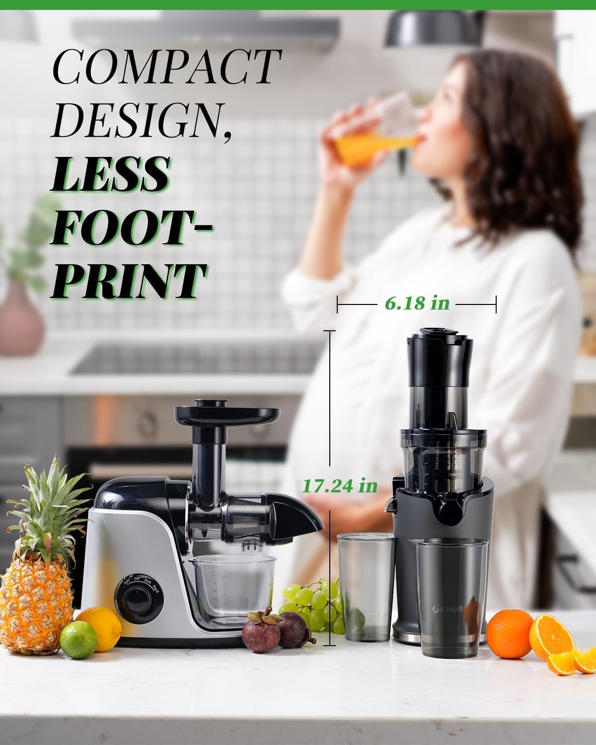GDOR Slow Juicer Entsafter für Gemüse und Obst mit 90mm XL Einfüllöffnung, Hohe Saftausbeute Entsafter, Leise & BPA-frei Juicer, Einfach zu Reinigen Saftpresse Elektrische mit 2 Gläsern & Bürste 200W