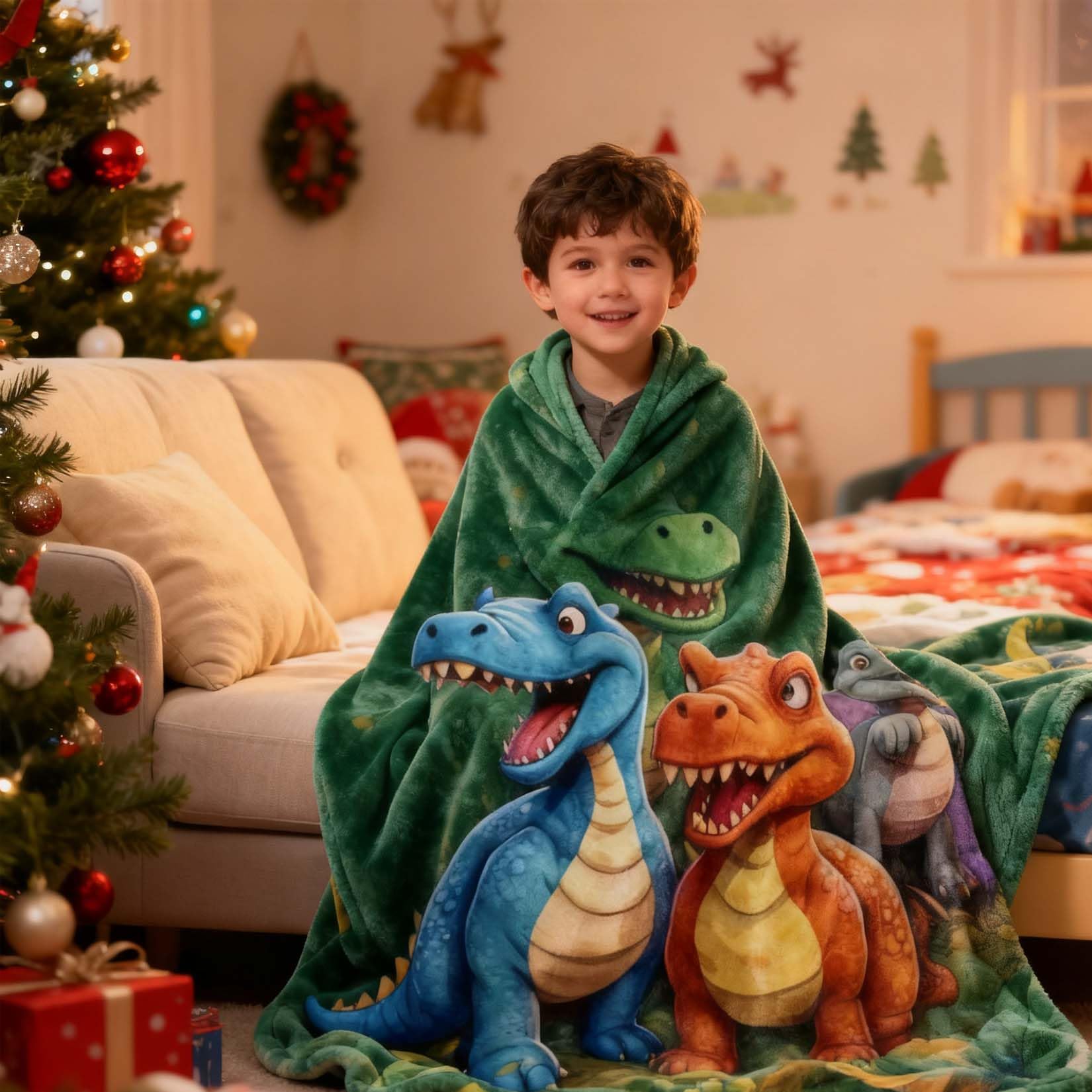 Adius Cute Smiling Dinosaurs HD Digital Print Flannel, Manta de Dinosaurio, Manta de Franela Ultrasuave, para Sofá Cama, Cumpleaños (200 * 150cm)