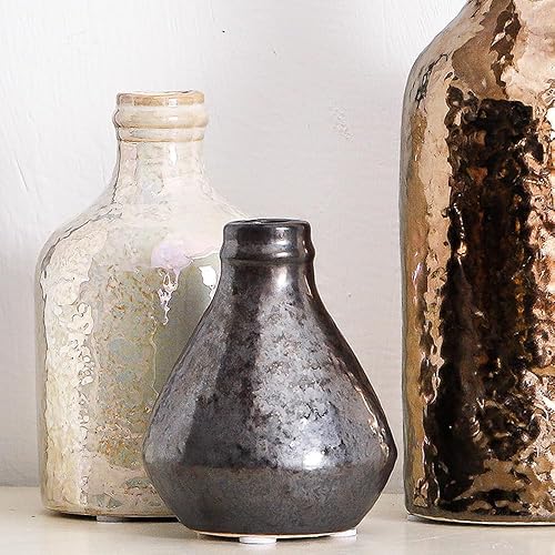 Miniatura 8 de Juego de 3 jarrones de cerámica  Jarrones decorativos para decoración del hogar  Florero bohemio moderno neutro para sala de estar, mesa, repisa,