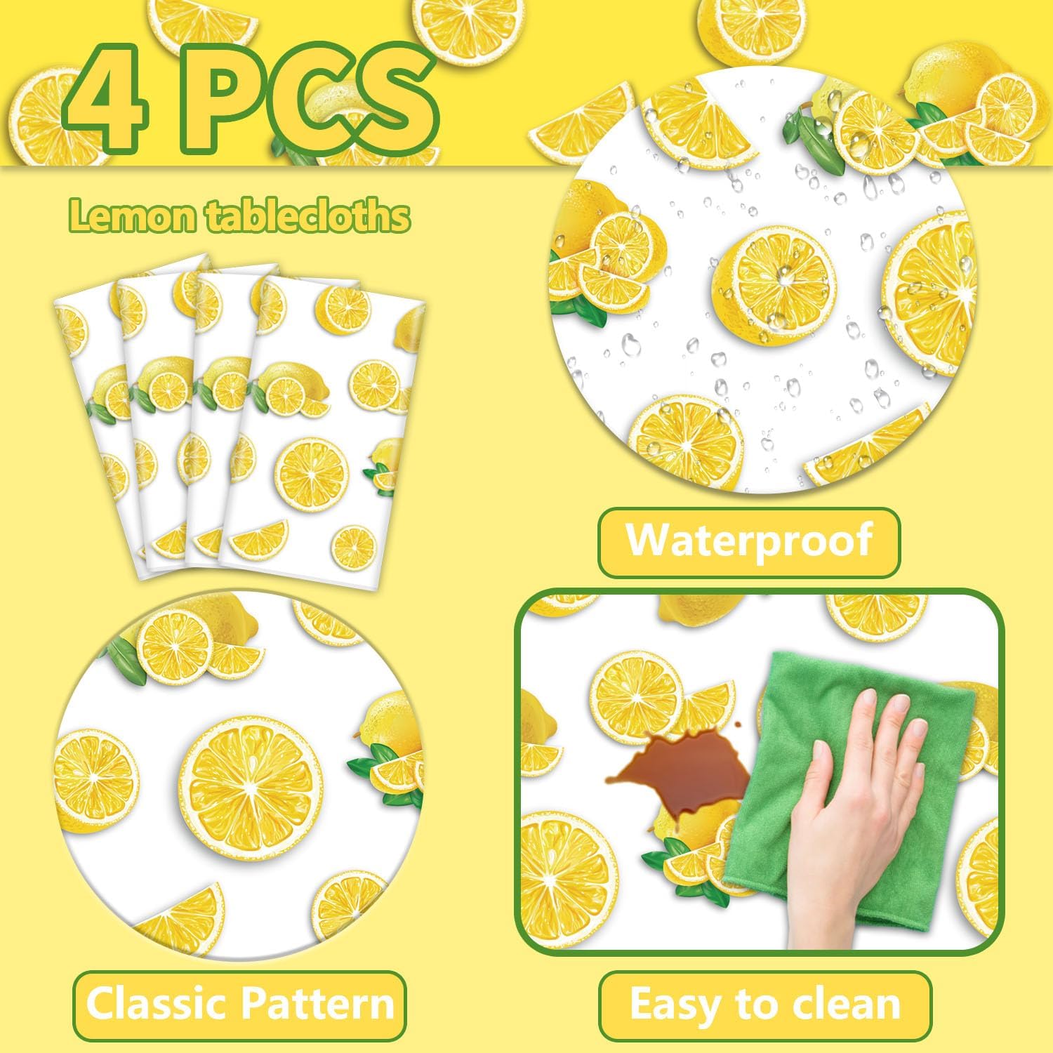 4Pcs Lemon Party Tablecloths, Yellow Tablecloth Plastic, Rectangular Lemonade Stand Supplies for Kids Birthday Baby Shower Summer Fruit Lemon Decorations, 86 x 51 Inch image 5