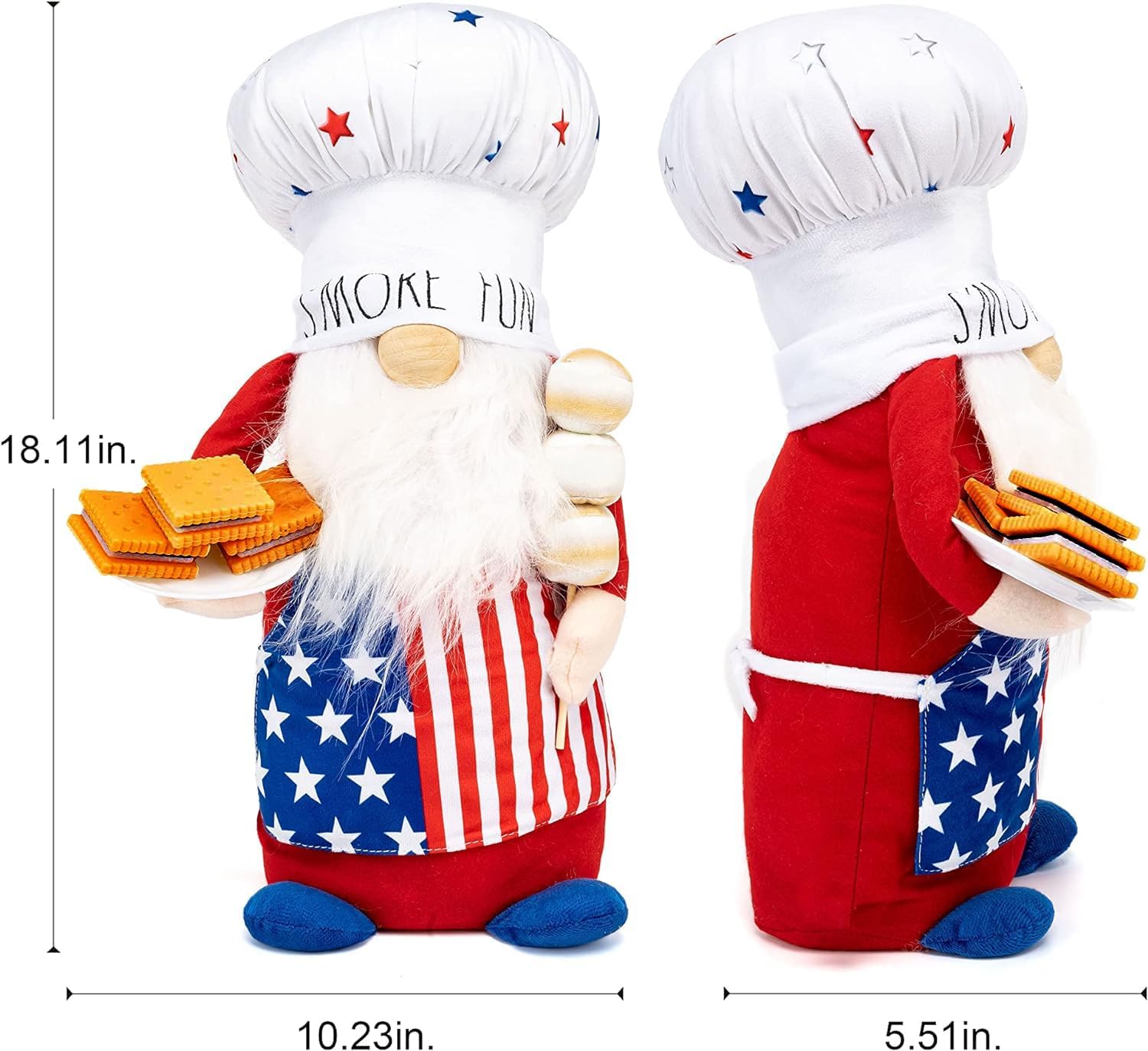 Rae Dunn Fourth of July Gnome - Patriotic Memorial Day Farmhouse Kitchen Decoration - S'More Fun Plush Shelf Figurines for Home Decor and Gifts