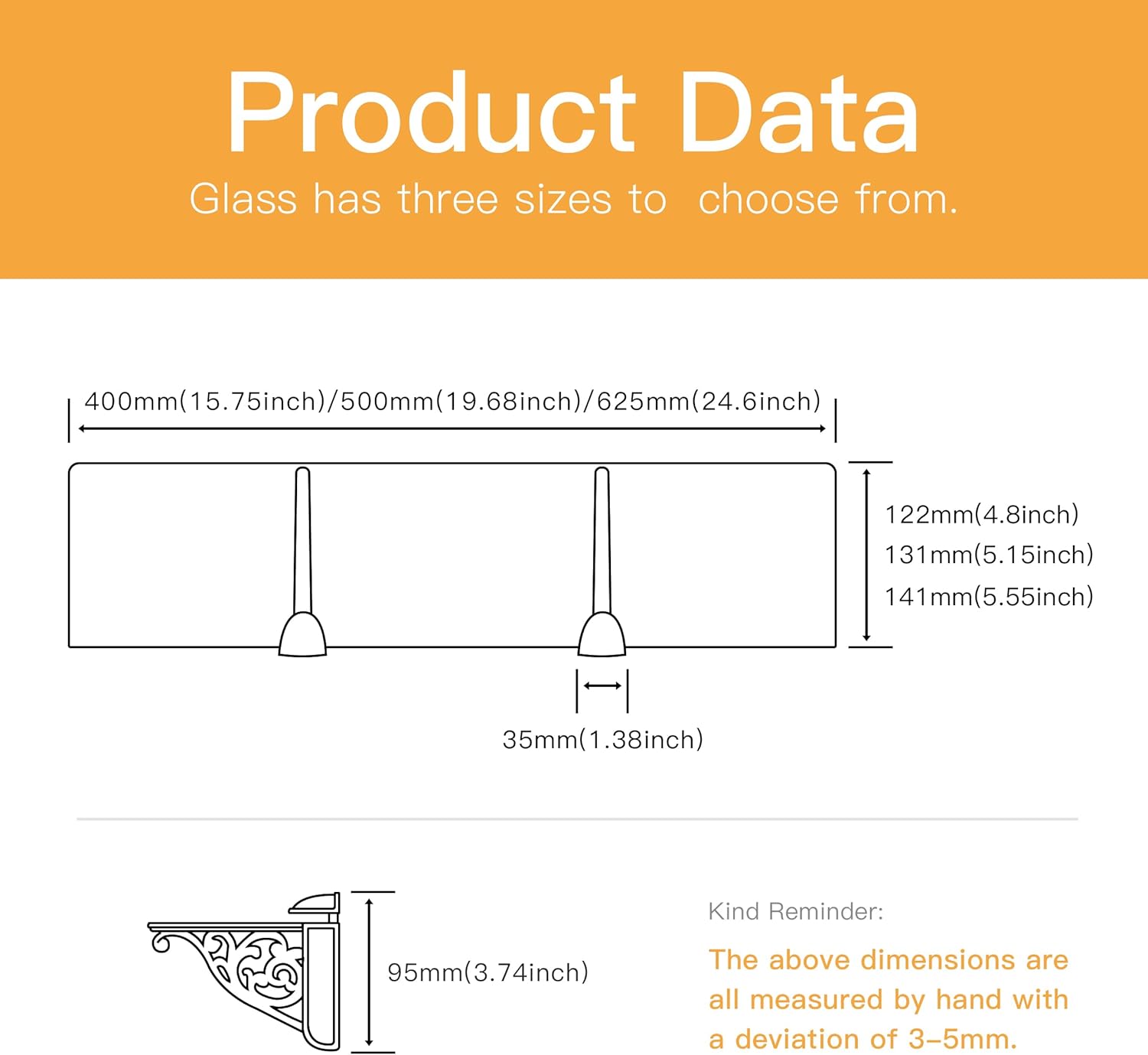 khtumeware 16 Inches Glass Shelves for Bathroom, Brushed Gold Floating Glass Shelf Zinc Tempered Glass Bathroom Shelves for Wall Mount Modern