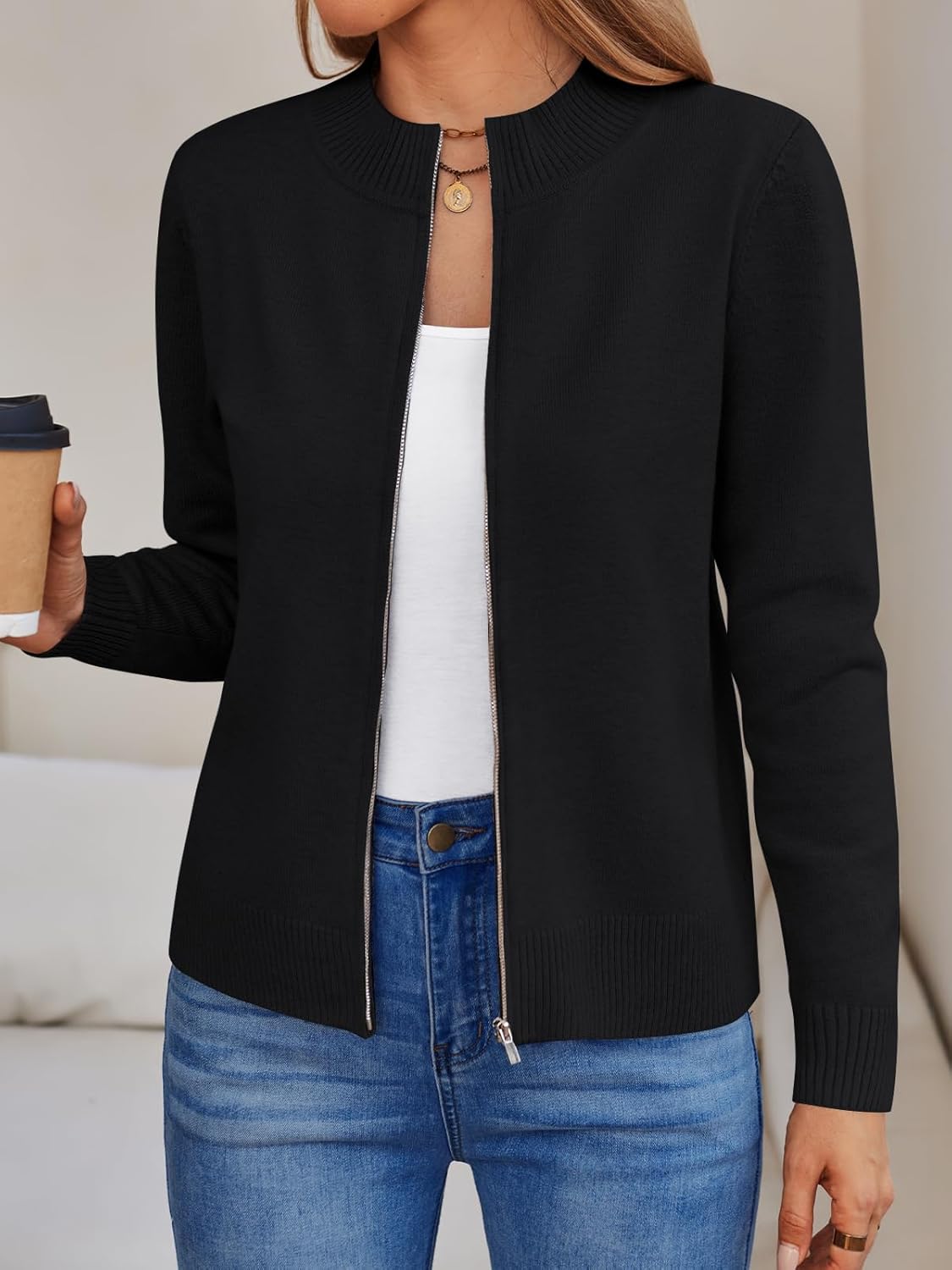 LILLUSORY Womens Zip Up Cardigan Sweaters Crew Neck Trendy Jackets Long Sleeve Outfits Fall Fashion 2025 Winter Clothing - Image 2