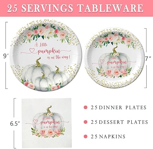 Miniatura 2 de Yuzioey Decoraciones de baby shower con diseño de calabaza pequeña, vajilla para baby shower para 25 invitados, suministros de baby shower con