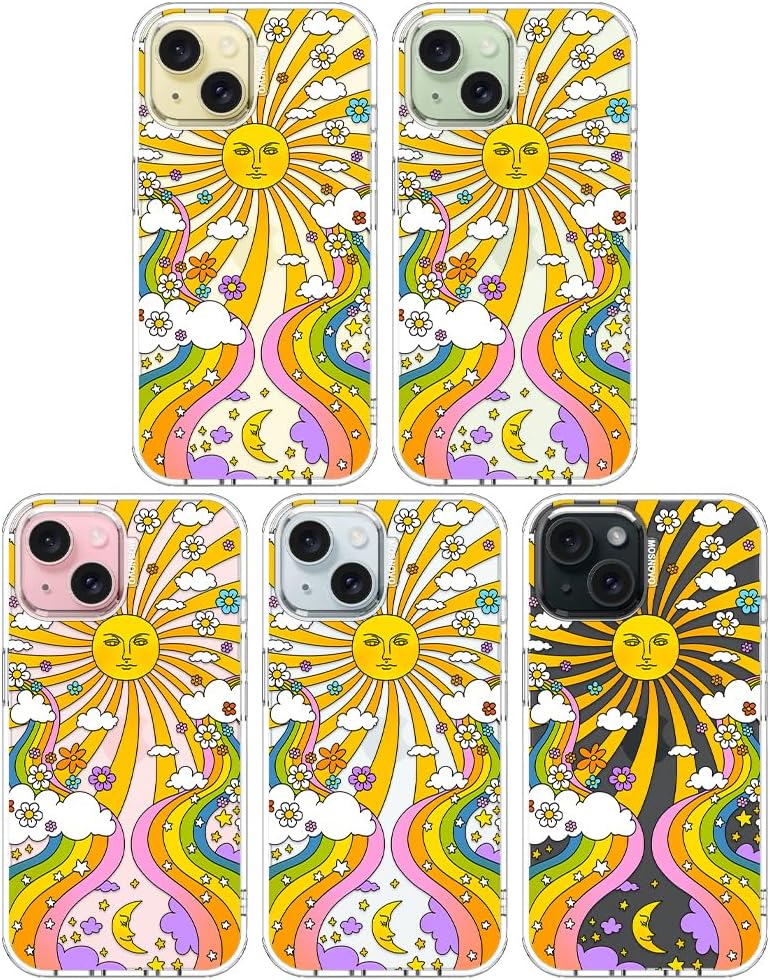 MOSNOVO Case for iPhone 15, [Buffertech 6.6ft Military-Grade Drop Protection] [Anti Peel Off Tech] Clear TPU Bumper Phone Case Cover Design - 70's Psychedelic Groovy Art - Image 3