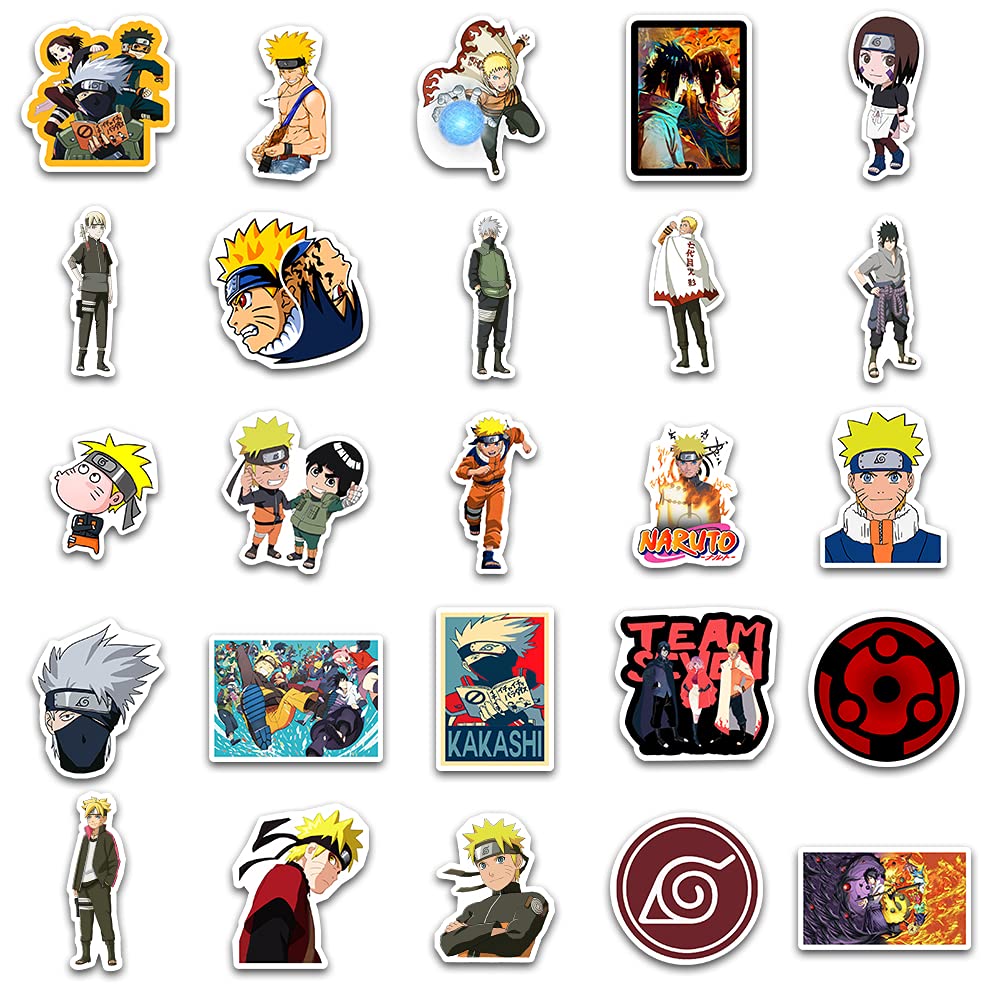 50 pezzi Naruto Adesivi per Bottiglie Acqua Laptop Skateboard Telefono Auto Bicicletta Casco Camera da Letto Decorazione da Parete Ninja Anime Adesivi in Vinile per Ragazzi e Bambini