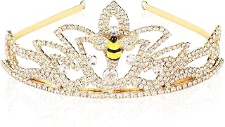 Gold Tiara Crystal Crown Bridal Wedding Queen Bee Tiara Women Headband for Birthday Party