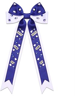 NLCAC Football Hair Bows Happy Game Day Bows for Women Long Tail Satin Bow Barrette Hair Clip Game Day Outfits Hair Accessories for Women Sports Fan Gifts BLUE WHITE