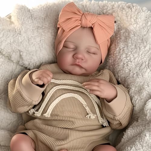 17-Inch Realistic Reborn Baby Doll Girl – Closed Eyes, Full Vinyl Body, Hand-Painted Hair – Lifelike Newborn Look and Feel for Kids and Collectors