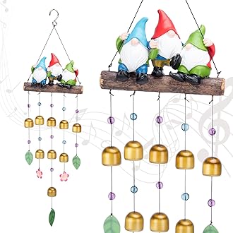 Taman Wind Chime for Outside - Garden Gnomes Resin Windchime for Outdoor Decorative Metal Bronze Mobile Wind Chime Memorial Sympathy Gift for Home, Outdoor, Yard, Patio,Garden Decor, 29"