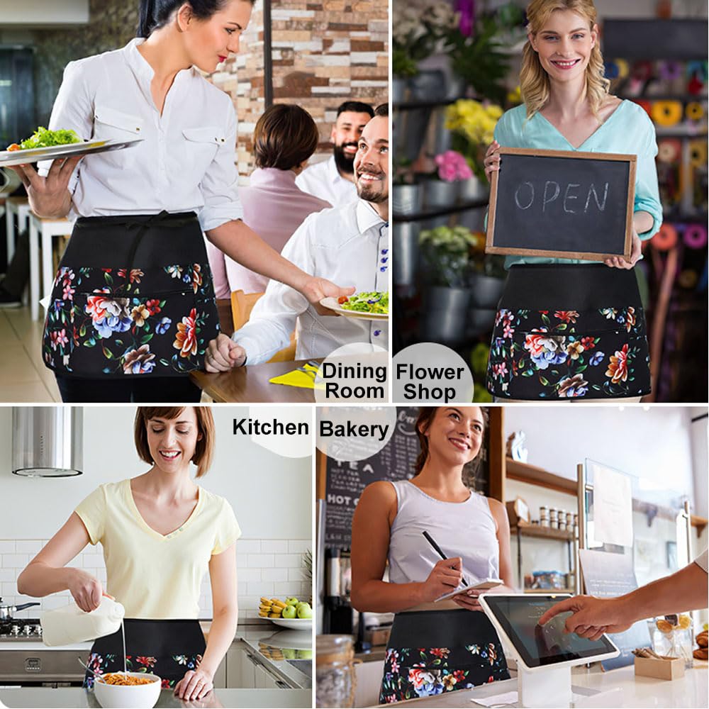 Oaygat Waist Waiter Waitress Half Apron 23 * 11 In Adjustable Pinny Florist Gardening and Cooking Apron Waterproof Tabard for Women With Pockets Universal Kitchen Work Baking Tabard With Long Strap - Image 2