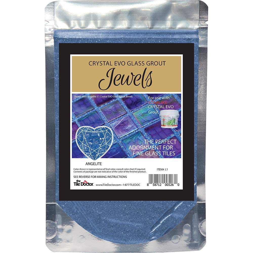 The Tile Doctor Crystal Glass Grout Jewels Angelite - Glass Expoy Grout Glitter Additive for Tile, Backspalsh, Pool, Kitchen, Bathroom - 75 Grams (1-Pack)