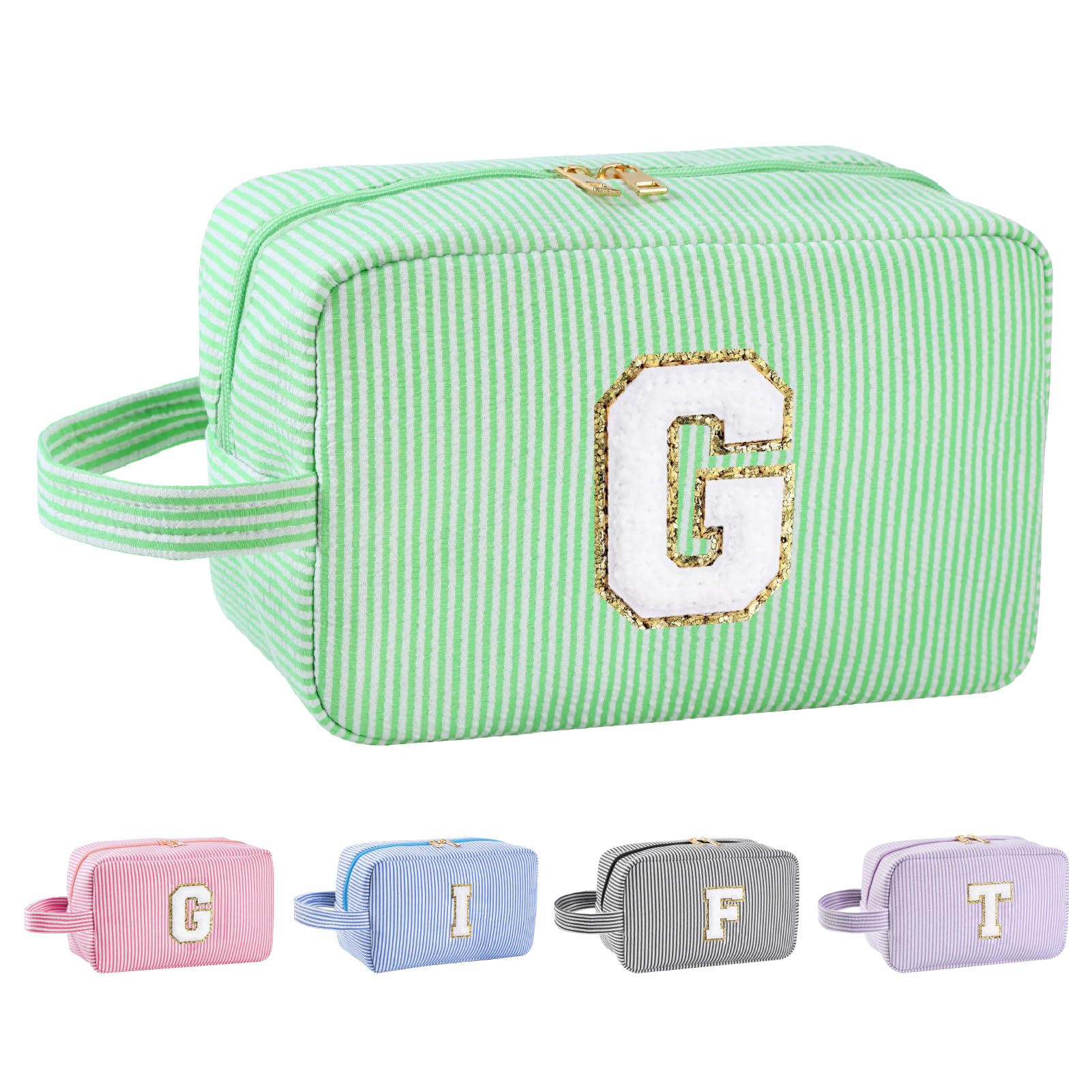 Huifen Personalized Initial Makeup Bag A-Z, Preppy Make up Bag Cosmetic Bag Toiletry Bag for Women, Easter Basket Gifts Birthday Gifts for Kids Teen