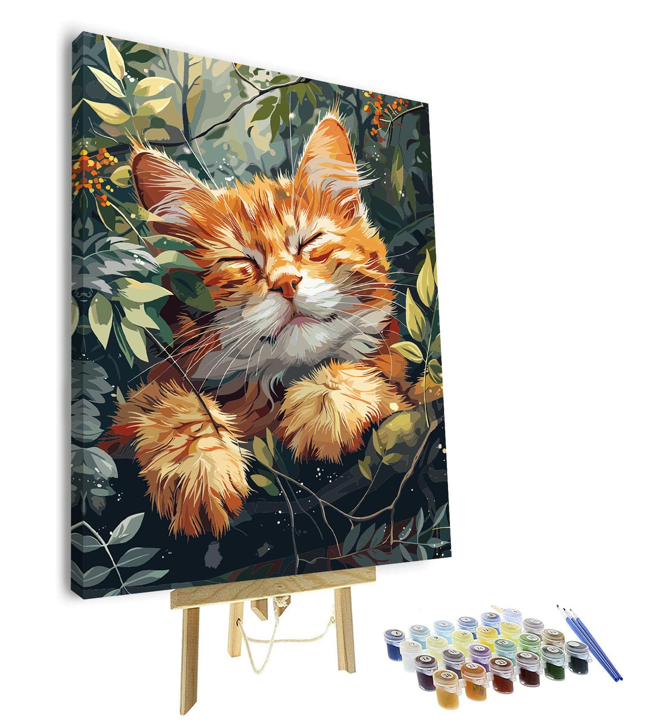 TISHIRON Paint by Numbers Kit for Adults, Adult Paint by Number Kits - Cute Ginger Cat Sleeping in Cozy Autumn Forest Fall Scenery, DIY Art Craft for Beginners - 16x20 Inch(Framed)