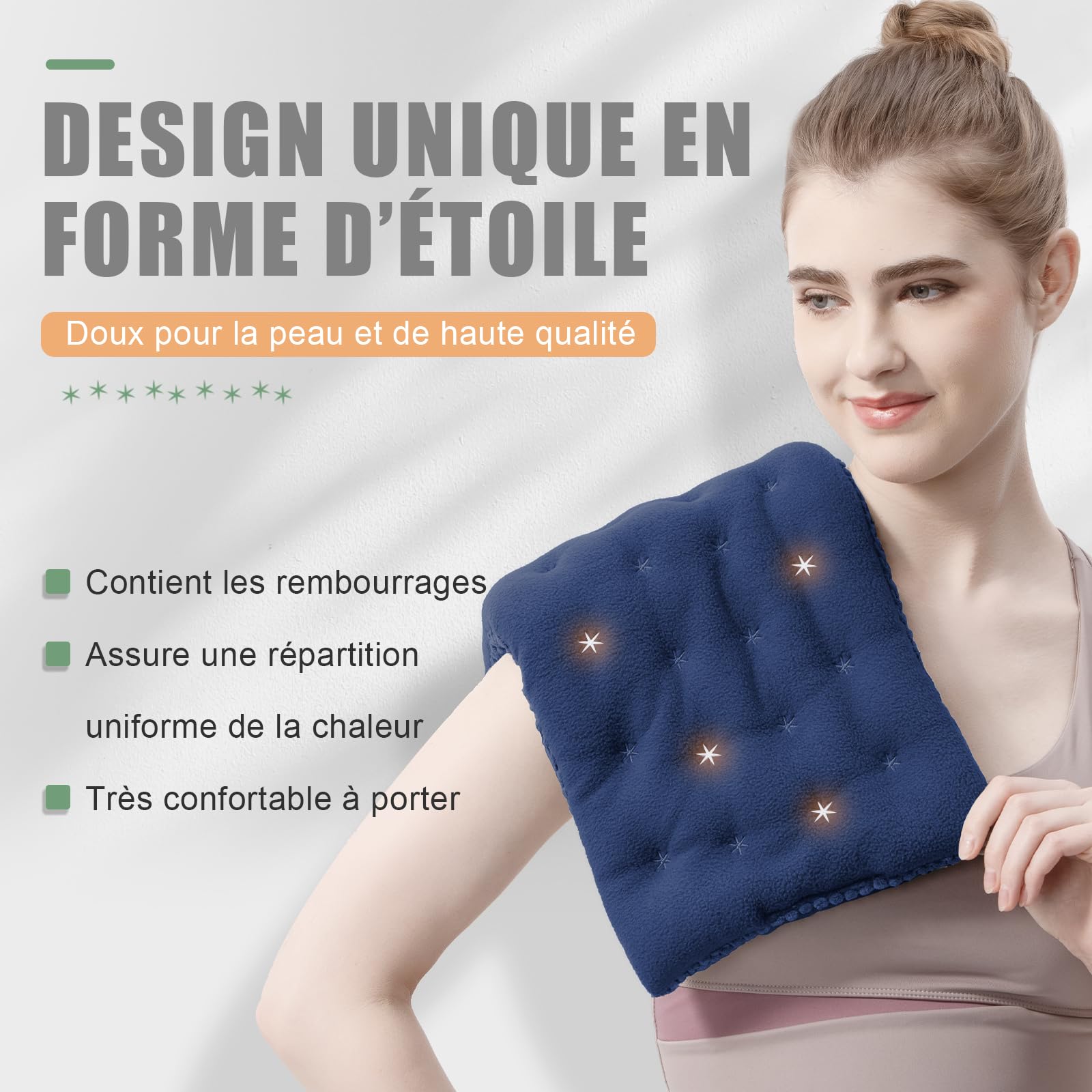 uncn Coussin Chauffant Micro Onde, Bouillotte Micro-onde, Graine de Lin,Noyaux Cerises,Grande Poche Chauffante Nuque Epaule et Dos,Cervicales,Ventre Lavande,Chaleur Humide pour Compresse 38*23cm 840g