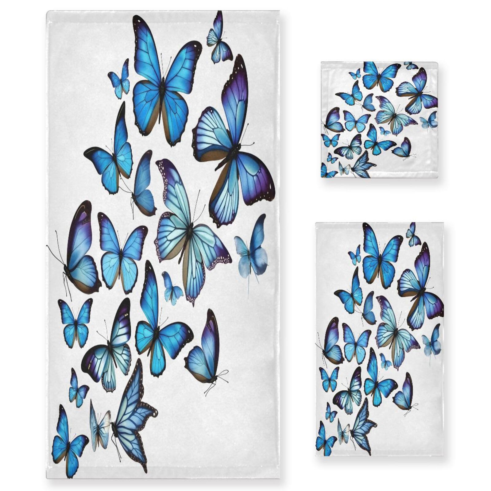 Juego de toallas de baño con diseño de mariposas y paño multiusos de alta absorción