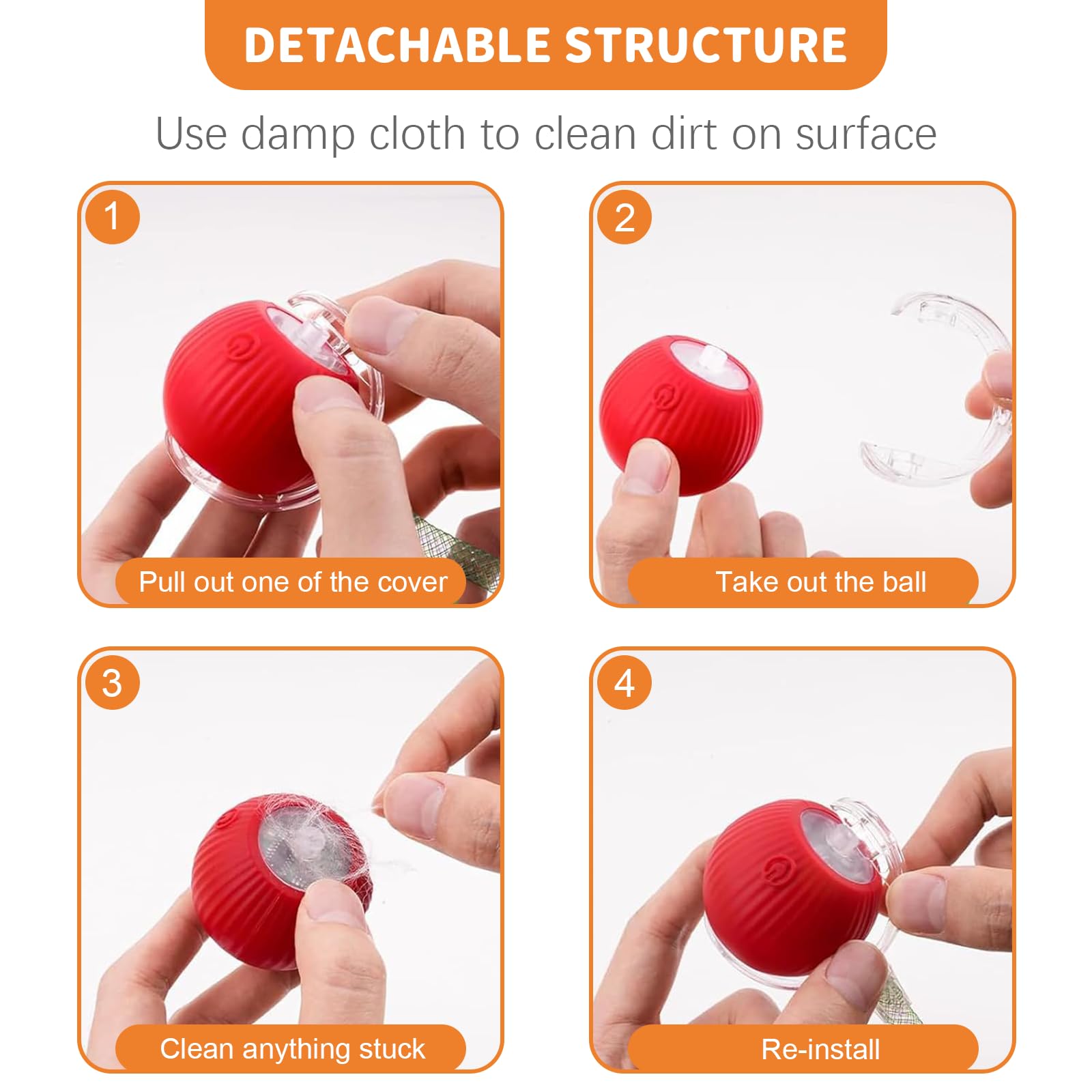 Interactive Cat Toys for Indoor Cats Smart Automatic Ball Rolling for Bored Kitten Pet Upgraded Speedy Moving Chase Dogs Toy Valentine's Day Gift Red - image 5