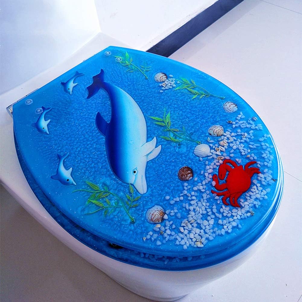 WCTO Close Resin Toilet Seat with Cover, 3D Effects Heavy Duty Toilet Lid,Slow
