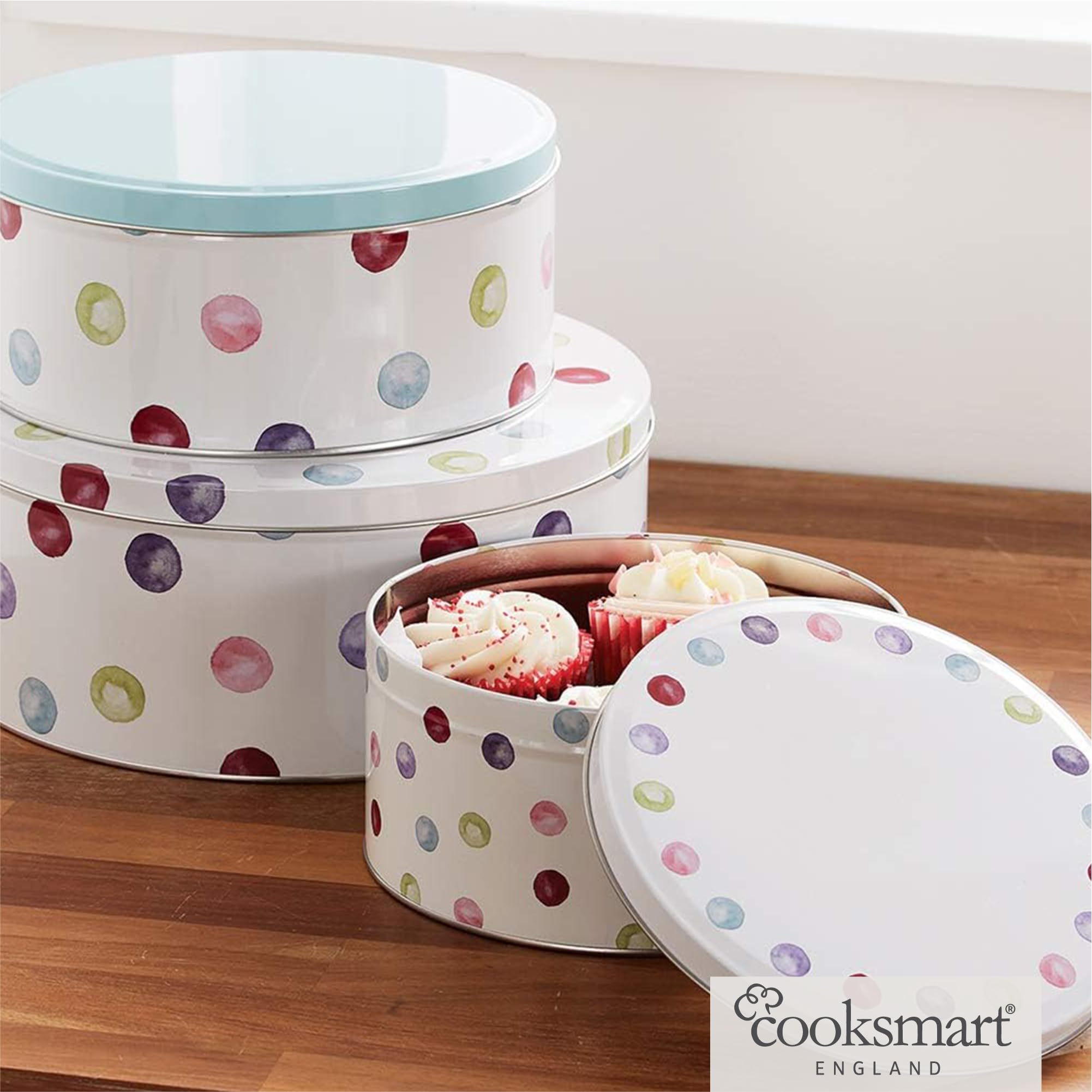 Spotty Dotty - Set di 3 contenitori rotondi per torta, motivo a pois