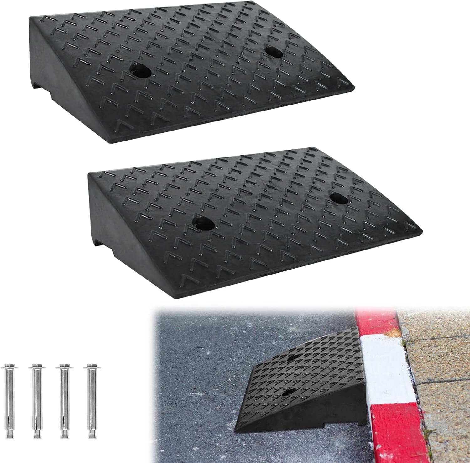 FIVMEN Set di 2 rampe di soglia in gomma portatili con superficie antiscivolo per sedia a rotelle, altezza 10 cm