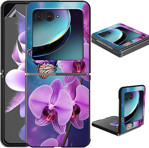 Vista 15 de Funda para Motorola Moto Razr Plus 2023 con protección de pantalla, cubierta trasera de policarbonato duro delgada y ultrafina con patrón de estante