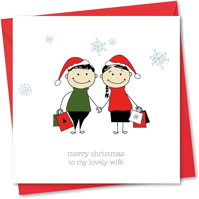Absolutely Yours Christmas Card for Wife. Cute Couple Design. Eco-friendly & UK Made. Blank Inside. 150x150mm card size