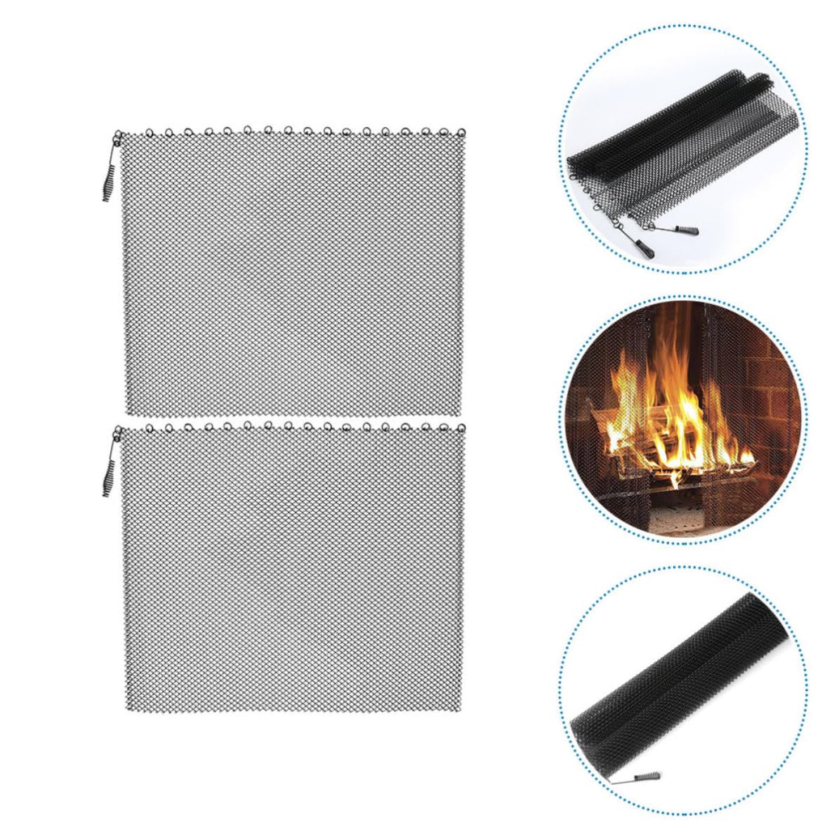 BESPORTBLE 2 Pezzi Tende Rete per Caminetti in Ferro con Maniglie e Anelli | Schermi in Rete, Design Semplice ed Elegante, Resistenza alle Alte Temperature