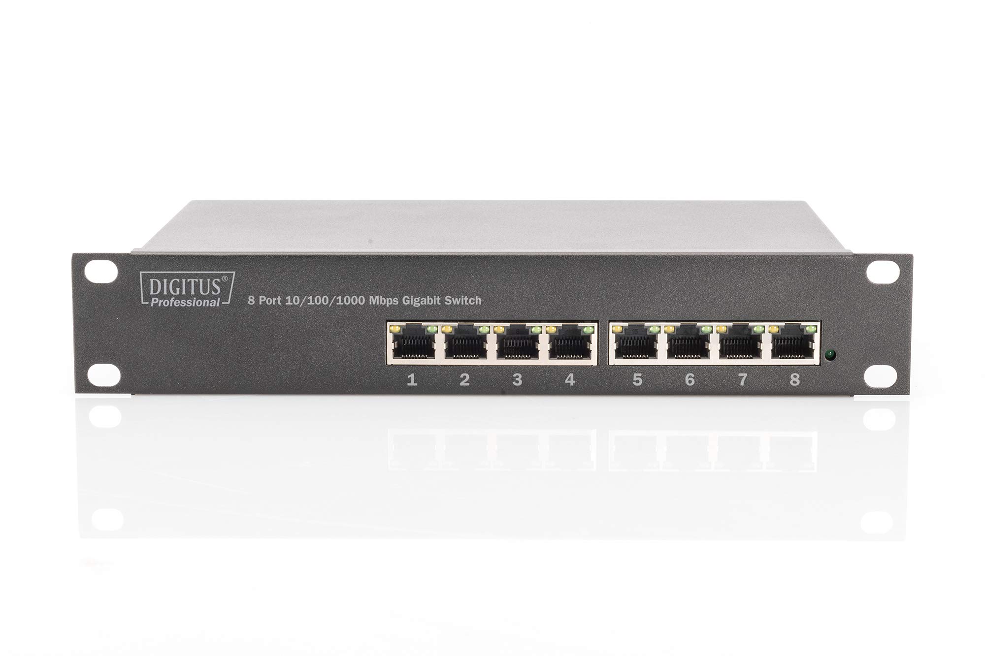 DIGITUS Conmutador de Red Gigabit Ethernet - 10 Pulgadas - 8 Puertos - No gestionado - Backplane 16 Gbps - Auto MDI/MDI-X - Negro