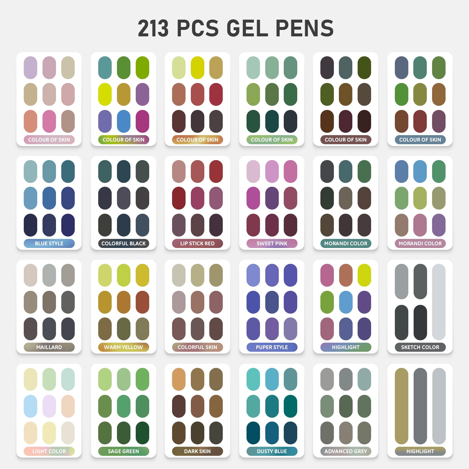 TrendGate Set di 213 penne gel, punta fine da 0,6 mm, 207 colori (204 colori + 3 bianco/3 argento/3 oro), set di penne gel per pittura, scrittura e diario per adulti