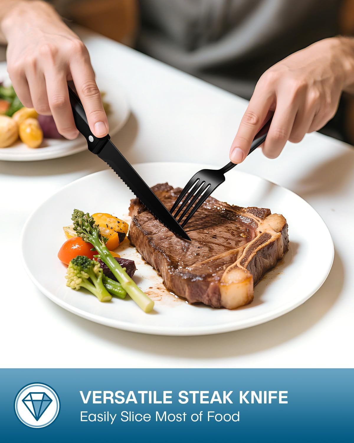 Stapava 48 Pcs Black Silverware Set with Steak Knives, Food-Grade Stainless Steel Flatware Set for 8 Mirror Polished Cutlery Utensil Sets Include Forks Spoons and Knives Set Dishwasher Safe