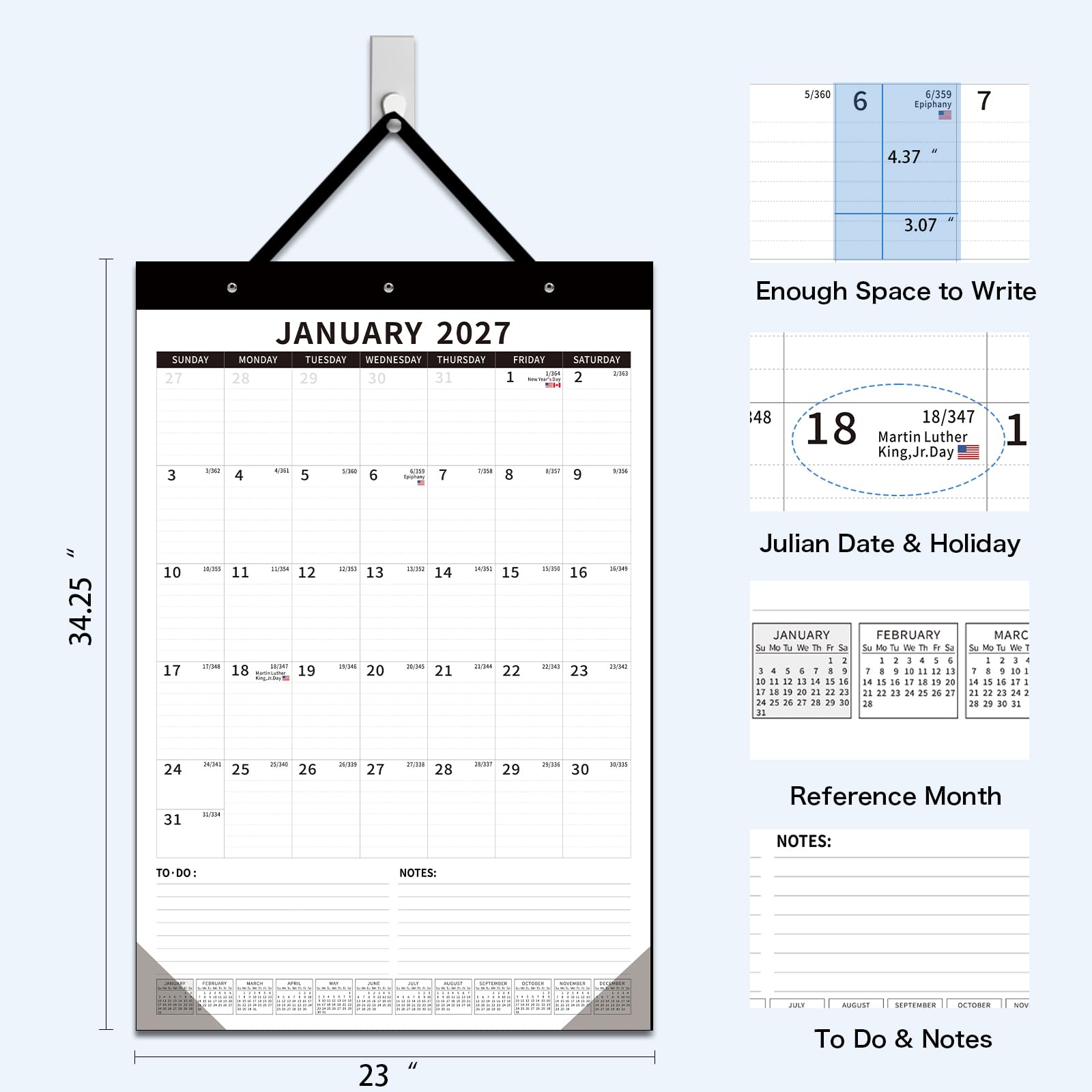 Tischkalender 2026–2027 – Dayvorax Tischkalender Juli 2026–2027 Dez, 34 x 23 cm, großer Tischkalender mit dickem Papier, Kunststoffeinband, großer Kalender für Zuhause und Büro